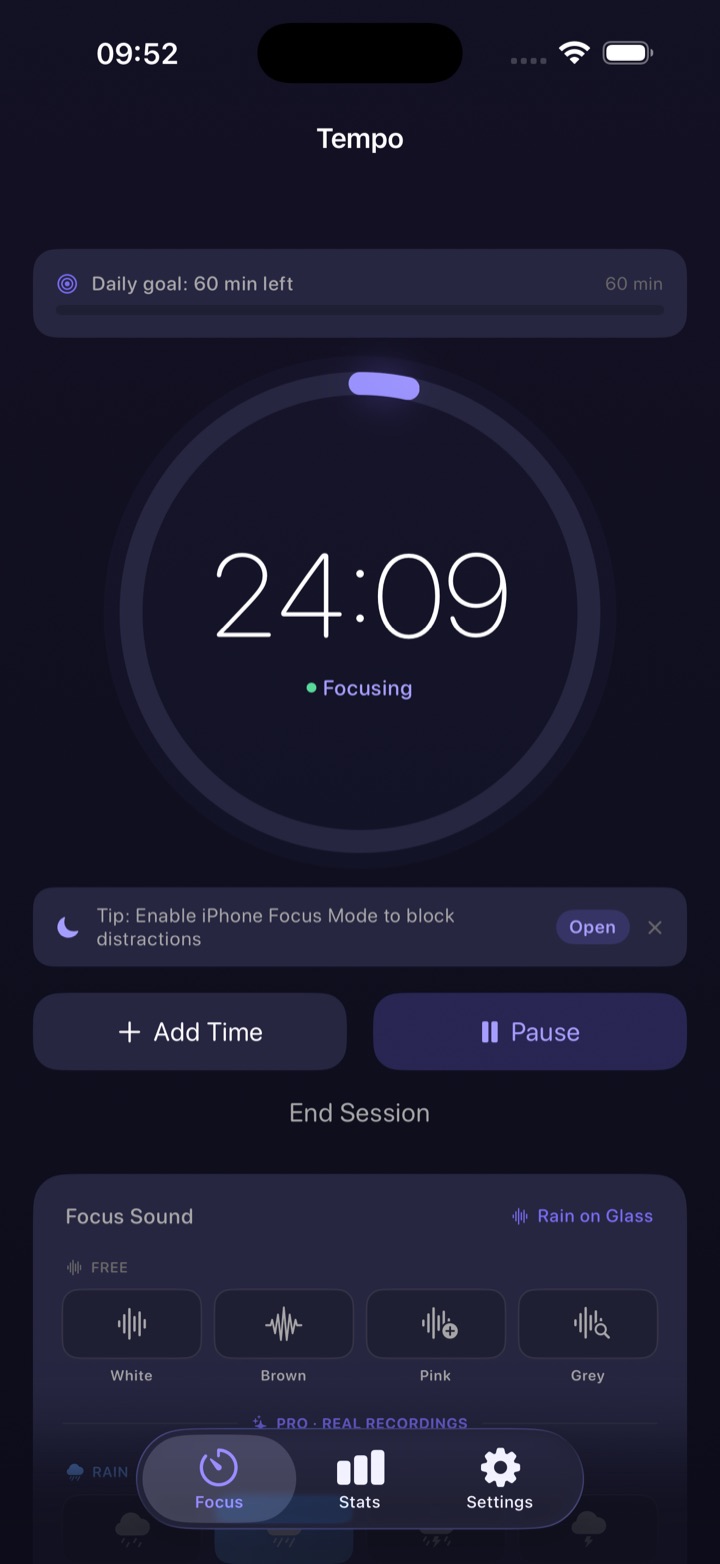 Tempo ambient sound selection